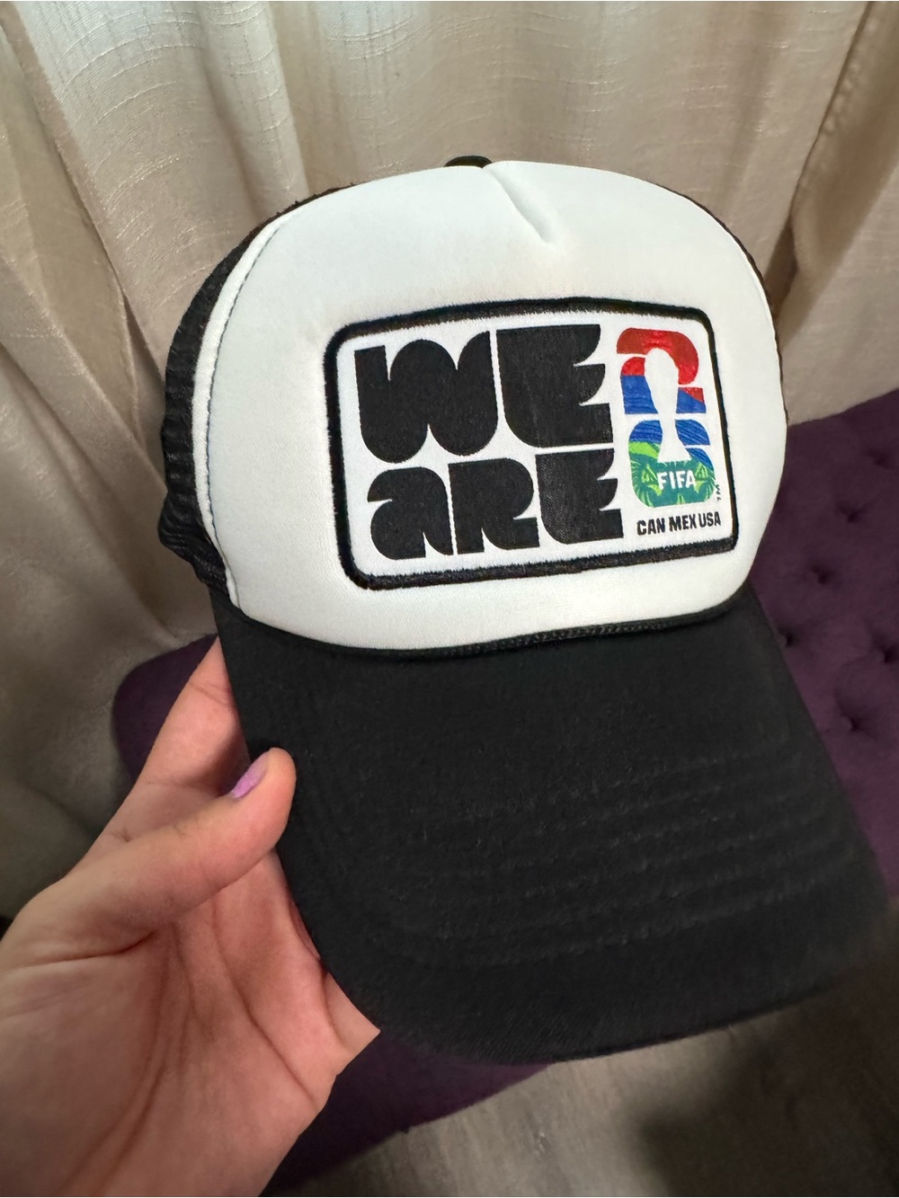 WE ARE Black and White Trucker Hat with FIFA Patch